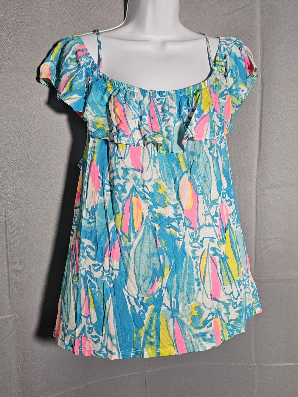 Lilly Pulitzer Colorful Tamiami Off-the-Shoulder Top XL Ruffle Tank Beach - Picture 5 of 8